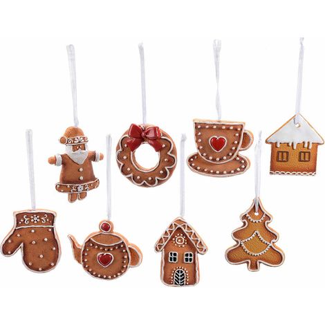 Addobbi albero di Natale da appendere biscottini pan di zenzero in resina, set da 16 pezzi, Babbo: cm 6 x 8 H