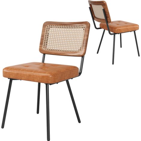Sillas de comedor de polipiel y ratán PE 2 piezas 61x46x79 cm marrón HOMVRA (1/5)