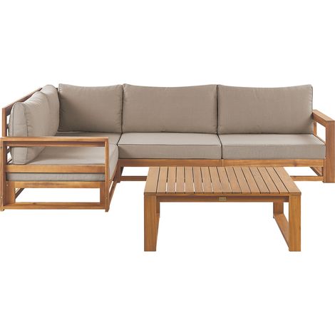 Conjunto de sala de estar esquinero 4 plazas de madera de acacia certificada clara derecho Timor II (1/5)