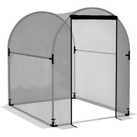 Rete protezione piante, anti-uccelli, con porta e telaio acciaio stabile, 1,2x1,5x1,5 m, nero/argento