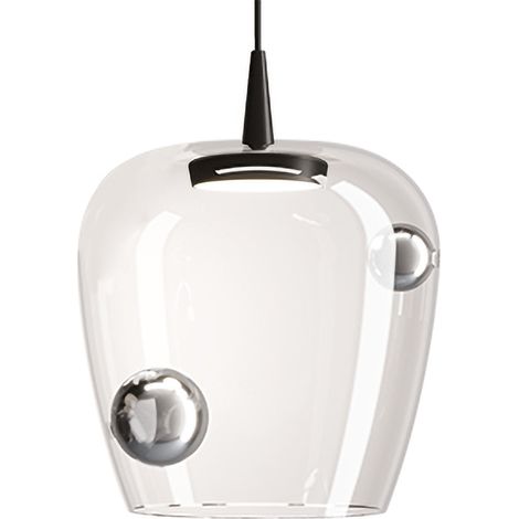 Zafferano Lampada a sospensione Bilia 27 cm in vetro borosilicato soffiato con elementi sferici decorativi, finitura Nero-Argento, LED 8W 3000K (1/2)
