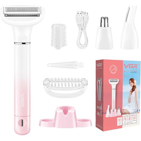 Electric Shaver for Women 3 in 1 Cordless Shaver with Nose Hair Trimmer and Facial Hair Trimmer, Rechargeable, Gentle Hair Removal for Legs, Armpits, Bikini and Face (1/5)