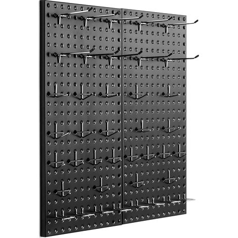 Panneaux perforés en métal, 24" x 12", lot de 2, robustes pour rangement mural avec accessoires, idéal salon, garage, bureau, cuisine, noir. (1/5)