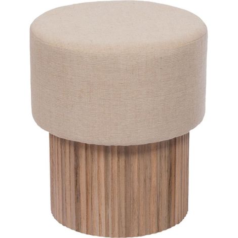 Amadeus - Tabouret en teck naturel et tissu camel H50 cm