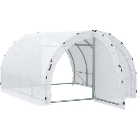 Serre tunnel de jardin 12 m² 4x3x2 m châssis tubulaire renforcé 25 mm double porte poignées blanc