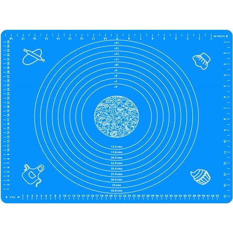 19,7''x15,8'' Tapis de pâtisserie en silicone antiadhésif et antidérapant 50x40cm Tapis de pâte à fondant avec mesure sans BPA (Bleu)