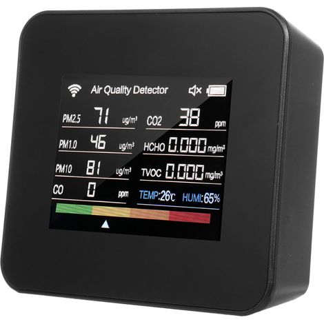 Monitor de calidad del aire 14 en 1 con detector de CO₂, TVOC, HCHO, PM2.5 y PM10, Wi-Fi y pantalla TFT de 2,8 pulgadas para dormitorios. (1/5)