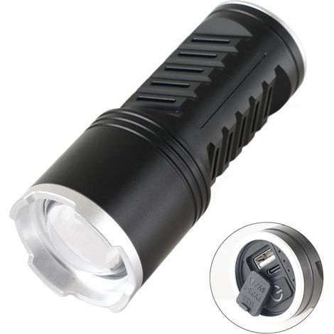 1000000 lumens lampe de poche LED super forte, batterie rechargeable haute capacité intégrée 6000mah, zoom, indice de résistance à l'eau ipx7, idéal pour le camping, la randonnée (1/5)