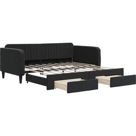 Maison Exclusive - Lit de jour avec gigogne et tiroirs noir 90x190 cm velours