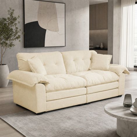 Sofá recto de 2 plazas 213,4 x 90,1 x 87,6 cm de chenilla beige FloraGrace (1/5)