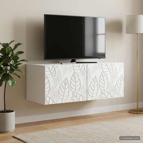 Meuble TV mural blanc 2 portes en bois d’ingénierie 59,5 x 31 x 30 cm, 10.8kg - PANGIVO (1/5)