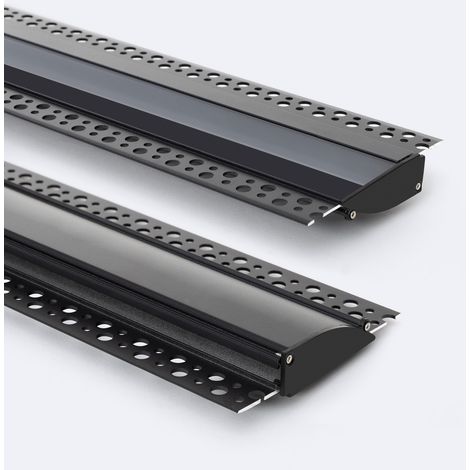Aluminiumprofil Einbau für Gips/Stuckdecke 2m für LED Streifen bis 12 mm Schwarz 2 m Halbtransparent