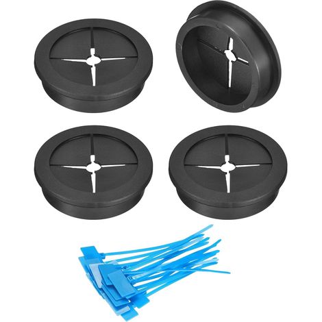 4 passe-câbles, passe-câble en caoutchouc de 1-3/4" (45 mm) couverture de trou de passage de fils avec attaches de câble marquées pour protection de câbles maison bureau, noir (1/5)