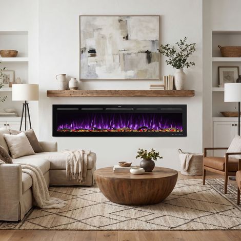 Parrot Uncle 188cm Recessed Electric Fire for Media Wall, Large Electric Fireplace PRO with Remote Control, Dual LED Flame Effect, 1500W Heater