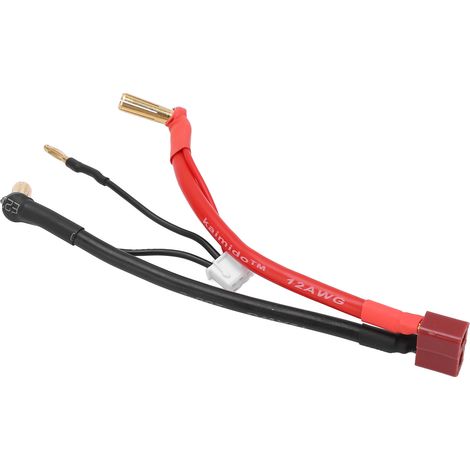 Câble de connexion RC pour batterie lithium 2S 7,4 V, avec connecteur en T femelle et fiche banane mâle coudée à 90° de 4 mm et tête de 2 mm. (1/5)