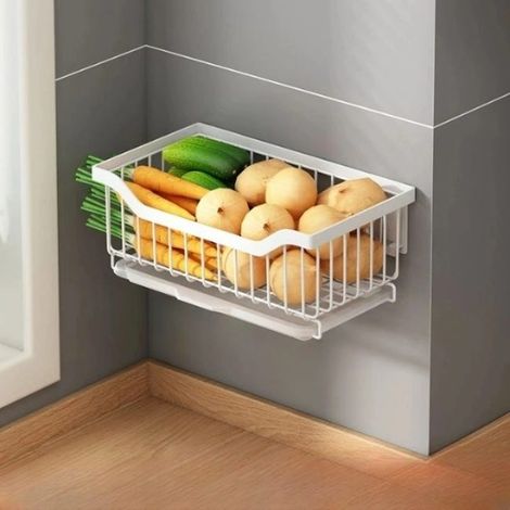 Obstkorb aus Edelstahl – Abtropffläche für Küchengemüse – 29,5 cm – abnehmbar und waschbar – Wandmontage – Weiß