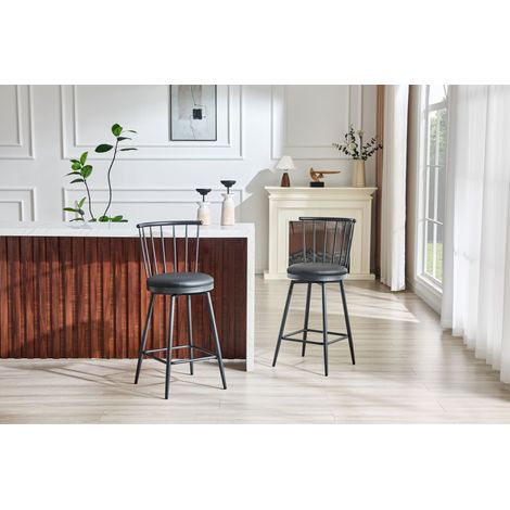 Tabouret de bar moderne en métal style Windsor, assise rembourrée – hauteur bar idéale pour îlots cuisine, bars & restaurants – look industriel vintage minimaliste (1/4)