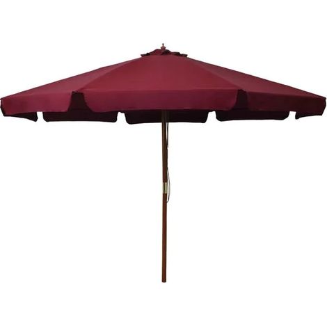 Parasol d'extérieur, mât en bois, 330 cm, Bordeaux (1/5)