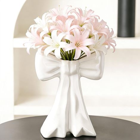 Vases Blancs irisés avec nœud Décoration de Table Céramique Vase Moderne Vase Vintage pour Herbe de la Pampa Fleurs séchées Vase à Fleurs Vases pour Mariage Vase à Tulipes en Porcelaine (1/5)