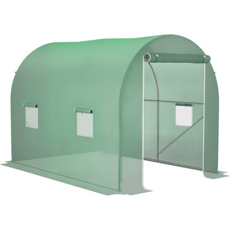 Serre Tunnel Jardin 6m² 3x2x2,10m, Châssis Tubulaire Renforcé Porte Zippée 4 Fenêtres Enroulables Vert
