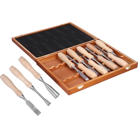 Lot de 12 ciseaux à bois, manche en bois, acier au manganèse 65, outils de sculpture multifonctions pour menuisier (1/5)