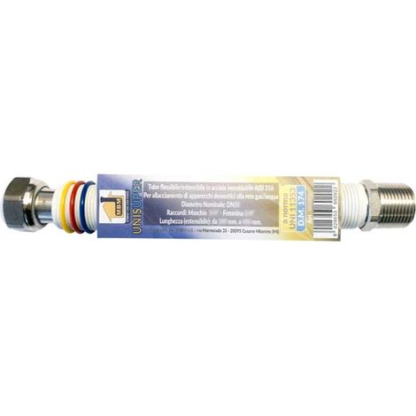 FLESSIBILE INOX ESTENDIBILE PER ACQUA e GAS M/F CON RIVESTIMENTO BIANCO L.300 x 600 mm - 1
