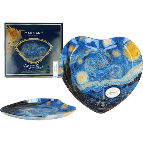 Piatto decorativo a forma di cuore con l'immagine di Van Gogh raffigurante una notte stellata, regalo artistico Carmani (1/4)