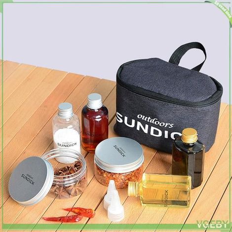 Ensemble de contenants à épices - FAFEICY - 7 pièces - Bouteilles PET transparentes - Sac 300D avec poignée - Pour camping/BBQ (1/4)