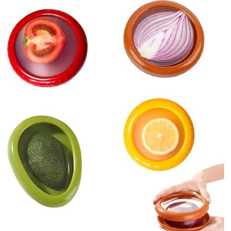 Caja almacenamiento frutas silicona 4 piezas, contenedores reutilizables almacenamiento frutas, aguacate (4 cajas almacenamiento frutas silicona) (1/5)