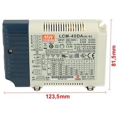 Led Driver CC MW MEAN WELL LCM-40DA2 Dimmerabile DALI Corrente Costante Modulare 350/500/600/700/900/1050mA