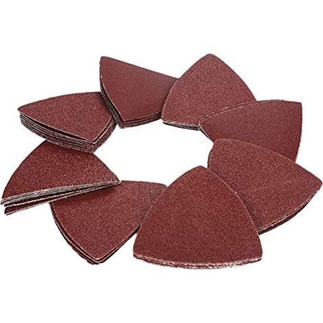 Tampon de ponçage triangulaire 80 mm Papier abrasif abrasif sans trou 40/60/80/120/180/240 grains de ponçage en oxyde d'aluminium à crochets et boucles (paquet de 72)