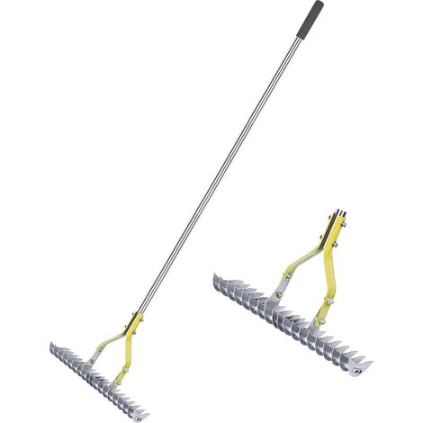 Râteau-scarificateur à gazon avec poignée réglable de 148 cm, pince en acier au carbone, peigne polyvalent pour désherber et fertiliser (1/5)