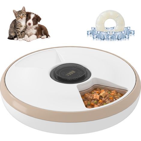 Distributeur de Nourriture pour Animaux de Compagnie Distributeur Automatique 6 portions 31,5 x 31,5 x 8,3 cm blanc (1/5)