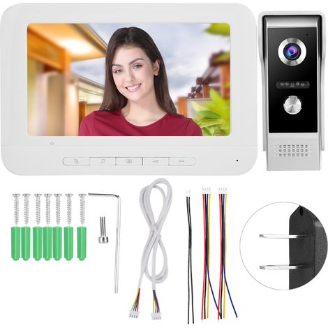 Sonnette vidéo HD 7 pouces, interphone caméra de sécurité domestique, moniteur numérique 100-240V (1/5)