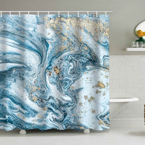 Duschvorhang mit Marmormuster (180 x 200 cm), bedruckter, wasserdichter Stoffduschvorhang, Duschvorhang aus Polyester mit geometrischem Muster, inklusive 12 Haken.