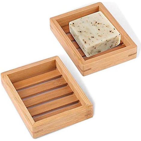 Porte-savon en bambou et bois naturel pour la cuisine et la salle de bain - Lot de 2 (1/5)