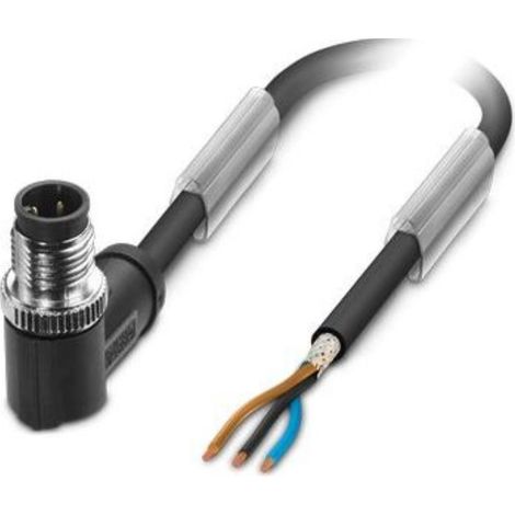 M12 Sensorleitung PUR 3-polig Stift gewinkelt geschirmt/schlepp. A-Kodierung, Länge 3,0 Meter schwarzgrau RAL 7021, Kabel Außendurchmesser 4,7mm - 1 Stück