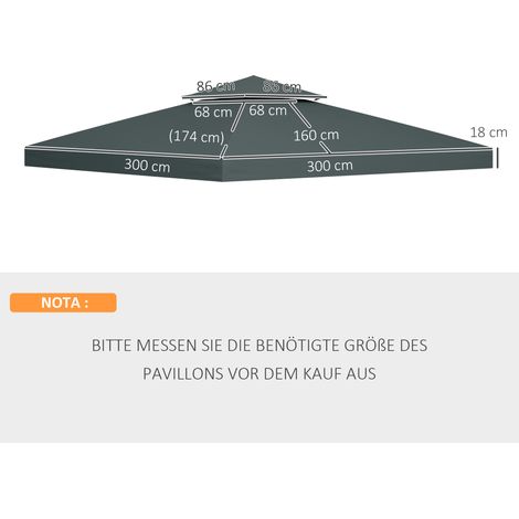 Toiture de rechange pour pavillon 3x3m en métal, polyester anthracite, pour jardin et fête