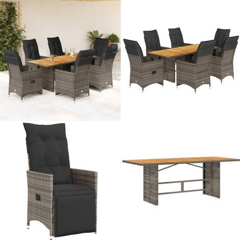7-tlg. Garten-Bistro-Set mit Kissen Grau Poly Rattan - Gartenmöbel - Bistroset - Rattan Möbel - Outdoor Lounge - Esstisch - Home & Living (1/5)