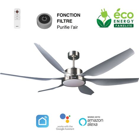 Fanelite - Ventilateur de plafond 168 cm gris HUAHINE - Moteur DC 55W - LED 22W 3 couleurs - Silence + PURIFICATEUR D'AIR INCLUS (1/2)
