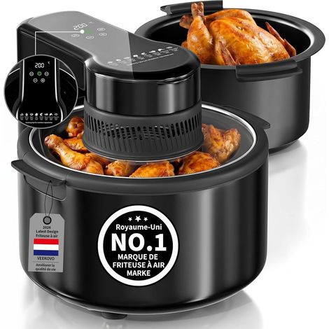 Friteuse sans huile portable,avec Ecran Tactile Digital,Fenêtre de Visualisation,Repas complet, synchronisation, Économie d'énergie (Noir) (1/5)