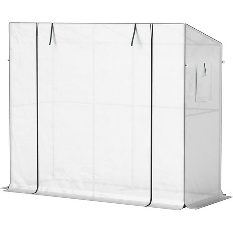 Mini serre adossée avec porte enroulable et fenêtres en filet, résistante aux UV, pour fleurs, semis, plantes, blanche (1/5)