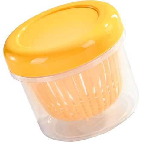 Boîte de rangement alimentaire empilable et hermétique avec système d'égouttage, idéale pour conserver les oignons verts hachés, l'ail émincé et les fruits. (1/3)