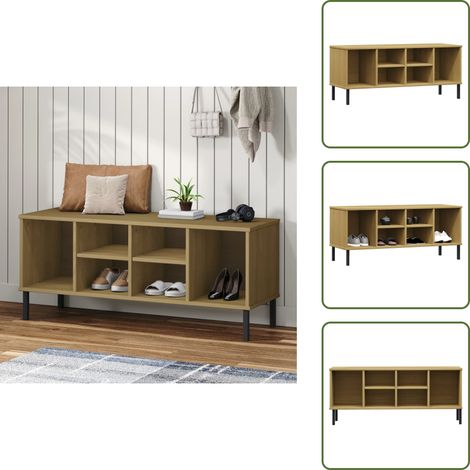 Almacenamiento de zapatos - vidaXL Zapatero patas de metal OSLO madera maciza marrón 106x35x45 cm - Mueble de TV