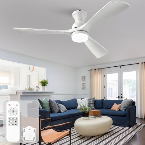 Ventilateur de plafond blanc 132 cm avec éclairage LED et télécommande - 3 pales bois massif, moteur DC silencieux réversible, 6 vitesses (1/5)