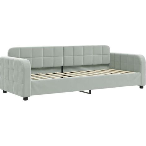 Canapé-lit gris clair (matelas non inclus), 80x200 cm, tissu velours. (1/5)