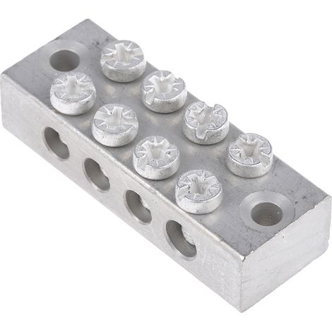 Bloc de mise à la terre 4 voies , raccordement A visser, 0 16 AWG, Gris ( Prix pour Paquet de 5 )