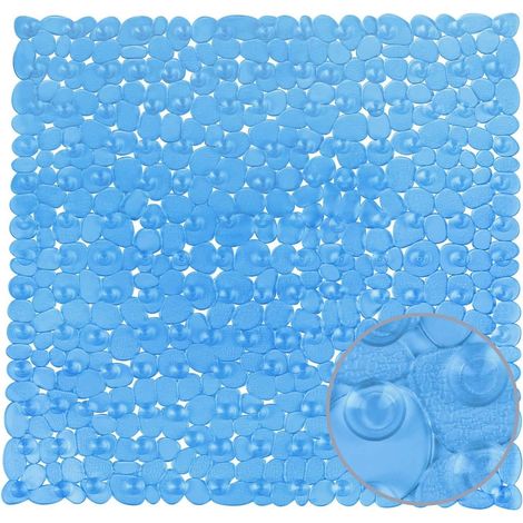 (Bleu, 54x54 cm) Tapis de Douche Carré en PVC, Tapis en Plastique Antidérapant, Tapis de Bain avec 182 Ventouses
