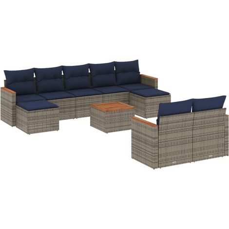 Maison Exclusive - 10-teiliges Gartensofa-Set mit Kissen, grau, P