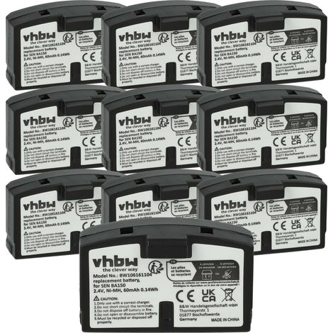 vhbw 10x Batterie compatible avec AKG Balance K 216 AFC, K 215 AFC, K 122 IR casque audio, écouteurs sans fil (60mAh, 2,4V, NiMH)